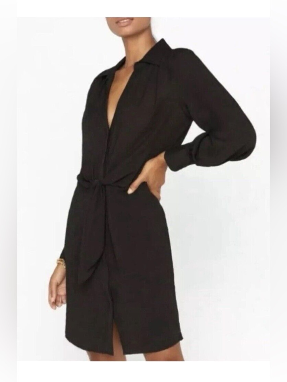Brochu Walker Womens Dress Shirt Tie Front Black Long Sleeve Size Medium